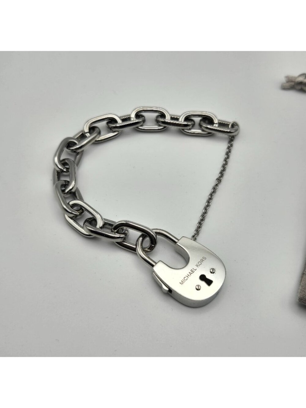 Michael Kors Silver-Tone Padlock Chain Bracelet With Dust Bag